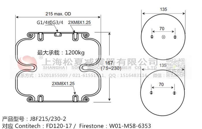 JBF215/230-2橡膠<a href='http://www.topseal.com.cn/' target='_blank'><u>空氣彈簧</u></a>